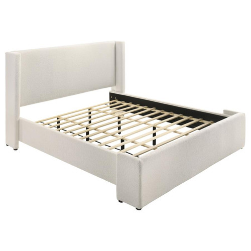 Alamosa Eastern King Boucle Upholstered Wingback Platform Bed White / CS-310078KEN