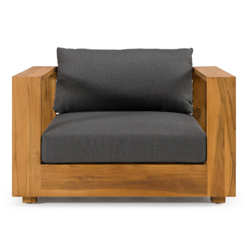 Santorini - Outdoor Grey Olefin Fabric + Natural Teak Lounge Chair / VGEF-CROVIE-CHR