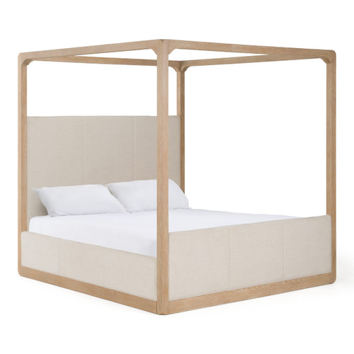 Eastern King Sergio - Modern Beige Fabric + Natural Oak Canopy Bed / VGAL-I1006937-BGE-EK