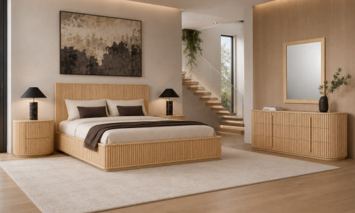 Eastern King Kayce - Modern Natural Oak 4-Piece Bedroom Set / VGWD-BR-QB-KB-4PCSET-OAK-EK