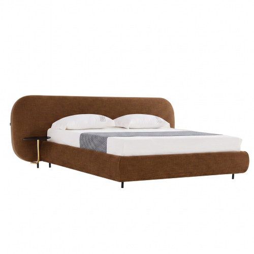 Eastern King Nouveau Braun - Modern Brown Fabric Bed w/ Glass Tables / VGEV-B2605-BRN-EK