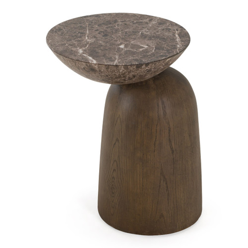 Lenin - Modern Faux Marble + Wood Texture Concrete End Table / VGTP-203163