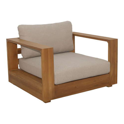 Nouveau Santorini - Outdoor Light Brown Olefin Fabric + Natural Teak Lounge Chair / VGEF-CROVIE-CHR-1-Brown