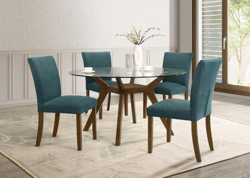 Paxton 5-Piece Round Glass Top Dining Set with Teal Blue Parsons Chairs / CS-122180-S5TLB