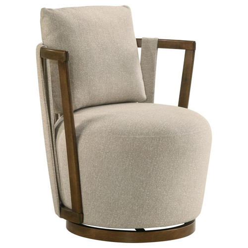 Harlowe Upholstered Swivel Accent Chair with Wood Arms Greige and Brown / CS-903273