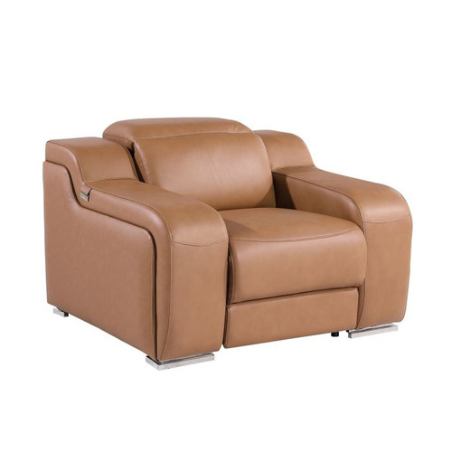 1116 DivanItalia Beige Top Grain Italian Leather Power Reclining Chair with Power Headrests