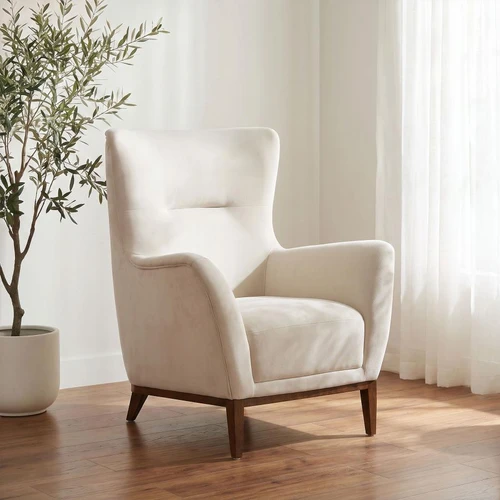 Catala Upholstered High Back Accent Chair Ivory and Coffee / CS-903269