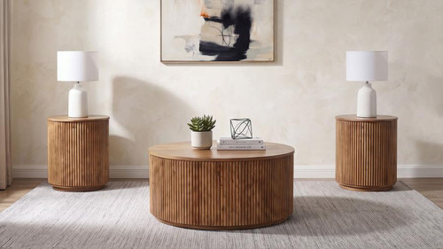 Coffey 3-piece Round Coffee and End Table Set Light Brown / CS-706398-S3