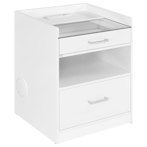 Furda 2-drawer LED Nightstand Bedside Table with Speaker White High Gloss / CS-306132WHT