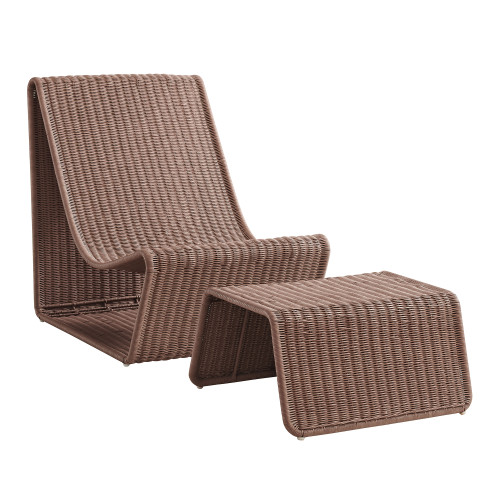 Eira 2 Piece Continuous Curved Natural Rattan Lounge Chair and Ottoman Set by Modway / EEI-7945