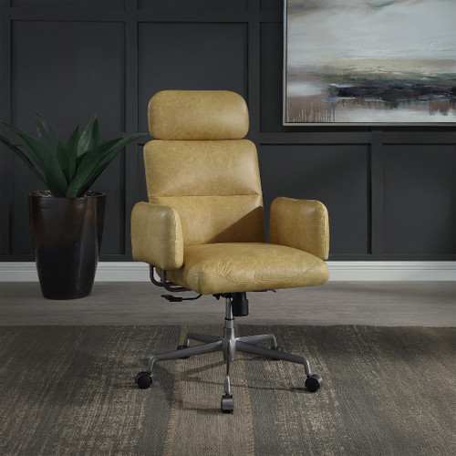 Davu Vintage Top Grain Leather & Iron Swivel Office Chair, Adjustable Seat Height | OF02658