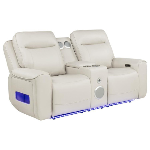Rojas Dual Power Reclining Loveseat with Bluetooth Speakers Greige / CS-609622PP
