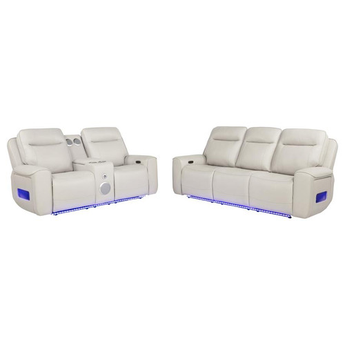 Rojas 2-Piece Dual Power Reclining Sofa Set with Drop-Down Console Greige / CS-609621PP-S2