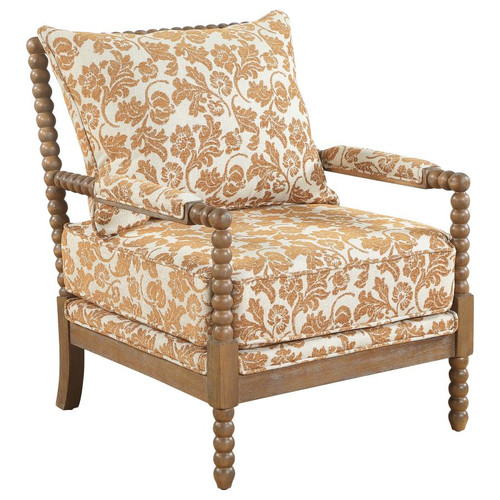 Blanchett Upholstered Bobbin Accent Chair Apricot and Distressed Brown / CS-903236