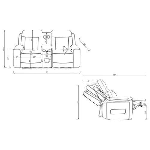 Rojas Dual Power Reclining Loveseat with Bluetooth and LED Lighting Black / CS-609616PP