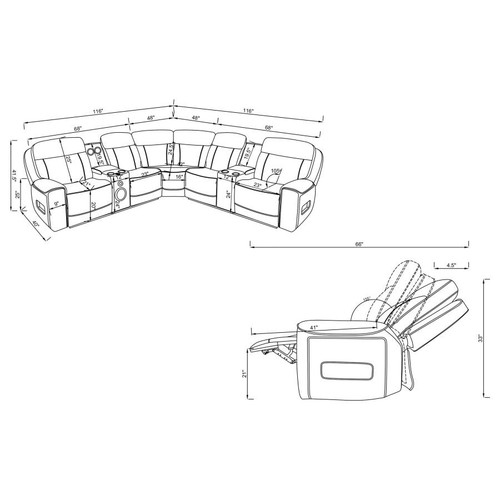 Rojas 3-Piece Dual Power L-Shaped Sectional Sofa with Bluetooth Black / CS-609628PP
