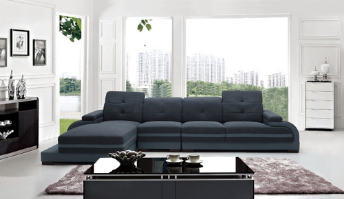 Divani Casa 5132 Modern Blue Fabric & Grey Bonded Leather Sectional Sofa / VGEV-SP-5132
