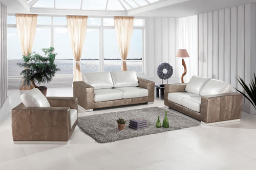 Divani Casa Cordova Modern Bronze & White Leather Sofa Set / VGBNSBL-9228