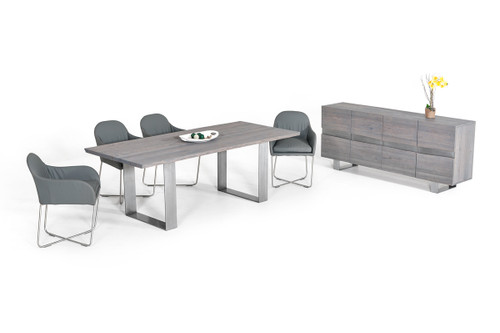 Modrest Murphy - Modern Grey Aged Oak & Black Metal Dining Table / VGEDLU322014