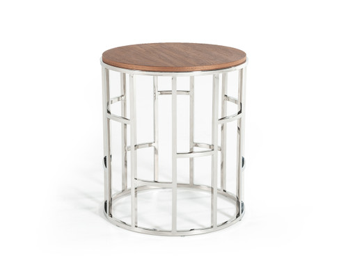 Modrest Silvia Modern Walnut & Stainless Steel End Table / VGHB228B-V