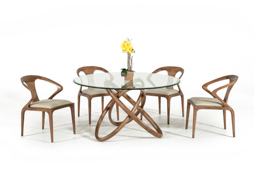 Modrest Mason Modern Round Glass & Walnut Dining Table / VGCSDT-16138