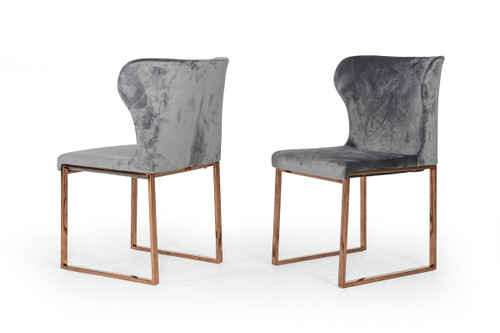 Modrest Chadwick Modern Grey Velvet & Rosegold Dining Chair / VGHBHN54-GRY