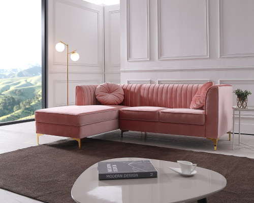 Divani Casa - Rachel Modern Pink Velvet Left Facing Sectional Sofa / VG2T1128-PNK