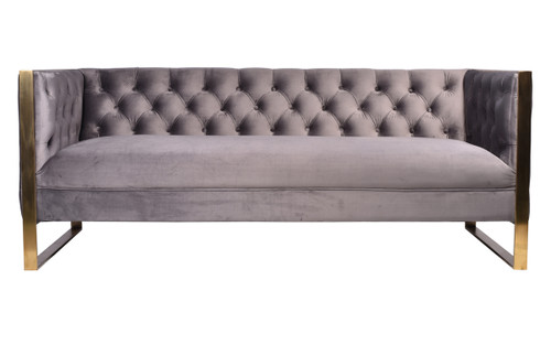 Divani Casa Carlos Modern Grey Velvet & Gold Sofa / VGRH-SF-311-T-GRY