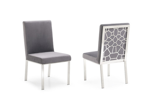 Modrest Reba Modern Grey Velvet & Stainless Steel Dining Chair (Set of 2) / VGVCB0258-GRYSTL