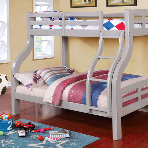 SOLPINE Twin/Full Bunk Bed, Gray / CM-BK618GY-BED