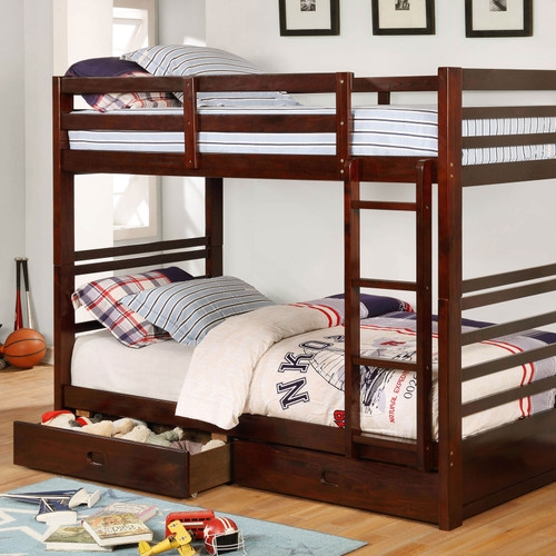 CALIFORNIA IV Twin/Twin Bunk Bed, Dark Walnut / CM-BK588T-EX-BED