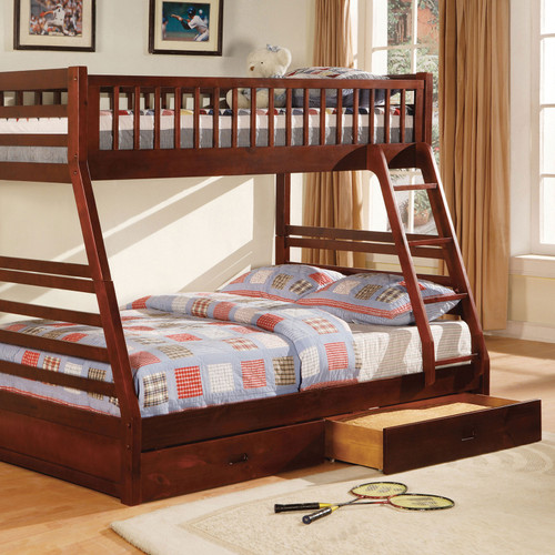 CALIFORNIA Twin/Full Bunk Bed w/ 2 Drawers / CM-BK601CH-BED