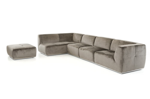 Divani Casa Hawthorn - Modern Grey Fabric Modular Left Facing Sectional Sofa + Ottoman / VGKK2388-LAF-C-649