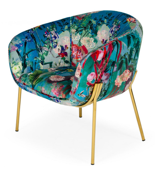 Modrest Falco - Contemporary Floral Velvet and Gold Accent Chair / VGEUMC-9581CH-A