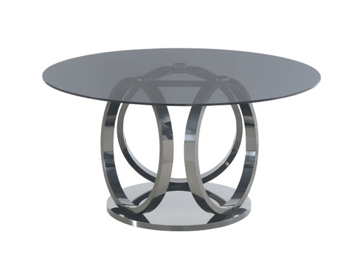 Modrest Enid - Modern Smoked Glass & Black Stainless Steel Round Dining Table / VGZAT009-DT
