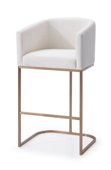 Modrest Yukon - Modern White Fabric & Brushed Bronze Bar Chair / VGVCB8362-WHT-BS