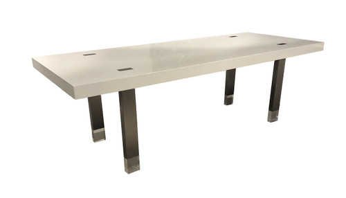 Modrest Lenny- Modern White High Gloss & Stainless Steel Gun Metal Dining Table / VGGMDT-1393B-WHT-DT