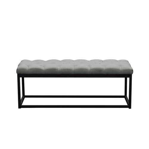 Mateo Black Powder Coat Metal Small Linen Tufted Bench - Grey / MATEOBESGR