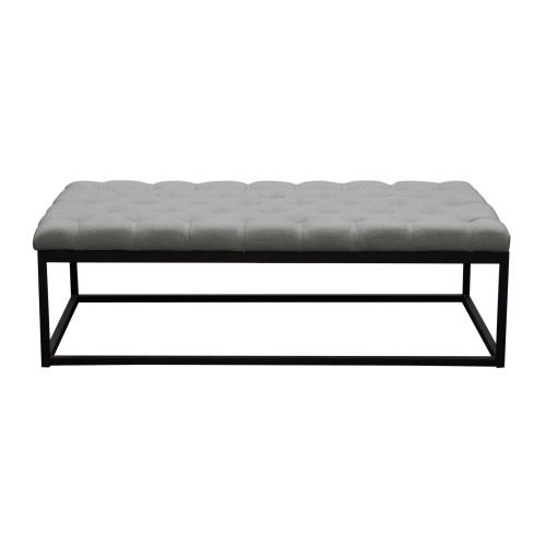 Mateo Black Powder Coat Metal Large Linen Tufted Bench - Grey / MATEOBELGR