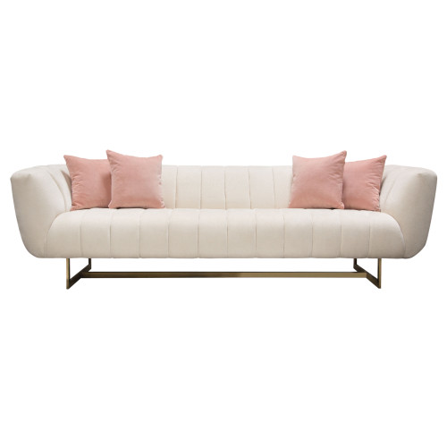 Venus Cream Fabric Sofa w/ Contrasting Pillows & Gold Finished Metal Base / VENUSSOCM