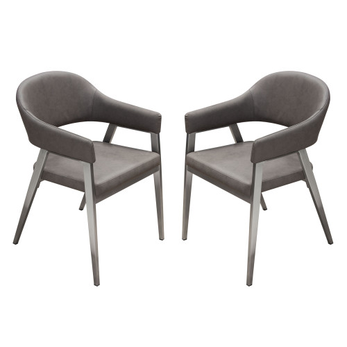 Adele Set of Two Dining/Accent Chairs in Grey Leatherette w/ Brushed Stainless Steel Leg / ADELEDCGR2PK