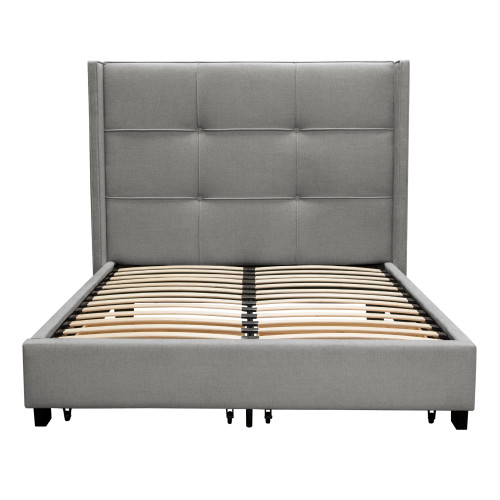 Beverly Queen Bed with Integrated Footboard Storage Unit & Accent Wings in Grey Fabric By Diamond Sofa / BEVERLYGRQUBED