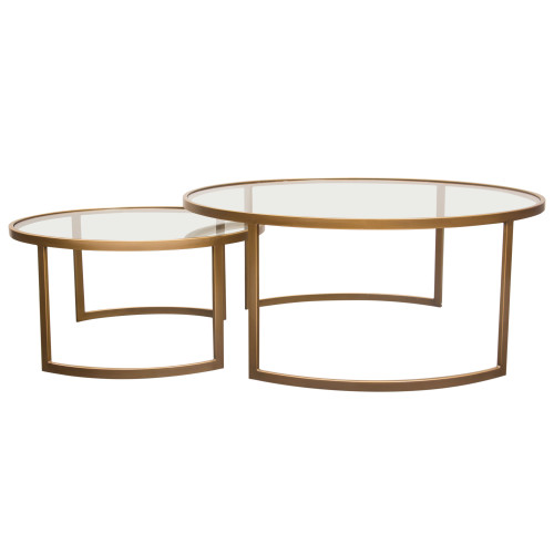 Lane 2PC Round Nesting Set in Brushed Gold Frame w/ Clear Tempered Glass Tops / LANECTGD