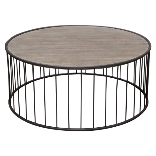 Gibson 38" Round Cocktail Table with Grey Oak Finished Top and Metal Base / GIBSONCTGO