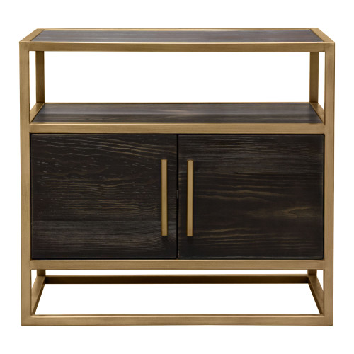 Empire 2-Door End Table in Dark Brown Veneer w/ Hand brushed Gold Metal Frame / EMPIREETGD