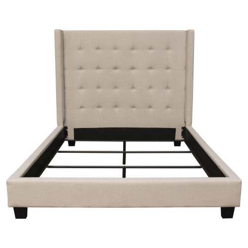 Madison Ave Tufted Wing Eastern King Bed in Sand Button Tufted Fabric / MADISONAVEEKBEDSD