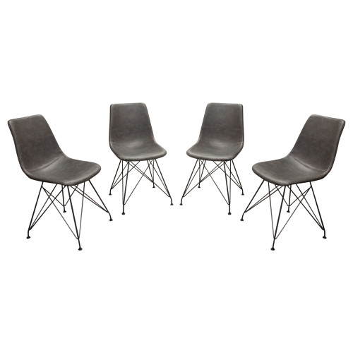 Theo Set of (4) Dining Chairs in Weathered Grey Leatherette w/ Black Metal Base / THEODCWG4PK