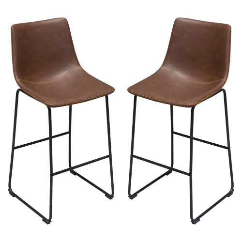 Theo Set of (2) Bar Height Chairs in Chocolate Leatherette w/ Black Metal Base / THEOBCCH2PK