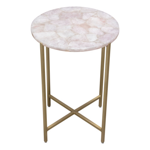 Mika Round Accent Table w/ Rose Quartz Top w/ Brass Base / MIKAATRO