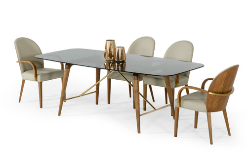 Modrest Kipling - Modern Smoked Glass & Walnut Large Dining Table / VGCSDT-16111-LRG-WAL-DT